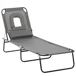 Tesco Outsunny Folding Sun Lounger Reclining Chair Pillow Reading Hole Grey offer