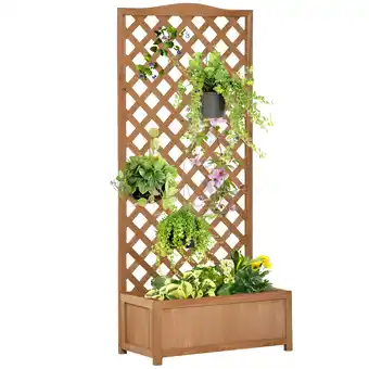 Tesco Outsunny Garden Wooden Planter Box with Trellis Flower Raised Bed offer