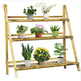 Tesco Outsunny Flower Stand Plant Display Rack 3-Tier Foldable Wood Garden offer