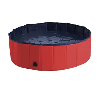 Tesco Pawhut Pet Cat Dog Swimming Pool Bathing Foldable Inflate Red offer