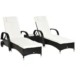 Tesco Outsunny 3 PCS Rattan Lounger Recliner Bed Garden Furniture Set offer