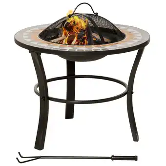 Tesco Outsunny 60cm Round Firepit with Mosaic Outer, Screen Lid and Poker offer