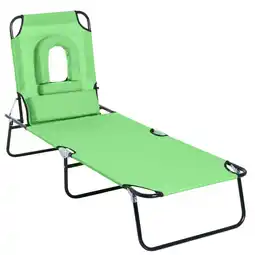 Tesco Outsunny Folding Sun Lounger Reclining Chair with Reading Hole Green offer