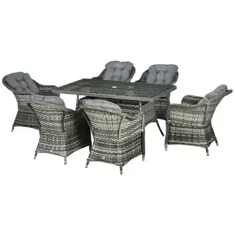 Tesco Outsunny 7 Pieces Rattan Dining Sets with Tempered Glass Umbrella Hole offer