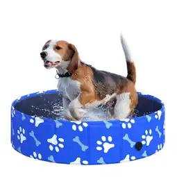 Tesco PawHut Dog Swimming Pool Foldable Pet Bathing Shower Tub dia.80cm S offer