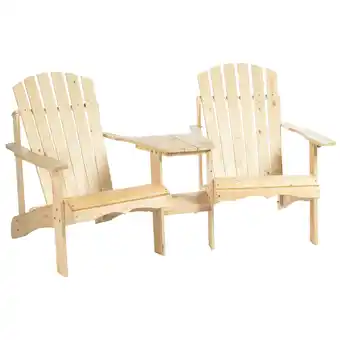 Tesco Outsunny Wooden Outdoor Double Adirondack Chair with Table Natural offer