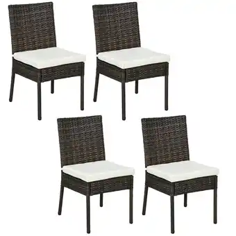 Tesco Outsunny 4 PCs Rattan Garden Chairs with Cushion, Wicker Dining Chairs, Brown offer