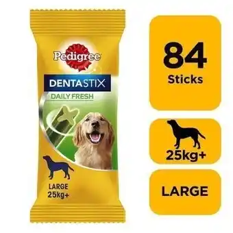 Tesco 84 Pedigree Dentastix Fresh Adult Large Dog Treats 84 Dental Sticks Dog Chews offer