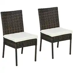 Tesco Outsunny 2 PCs Rattan Garden Chairs with Cushion, Wicker Dining Chairs, Brown offer