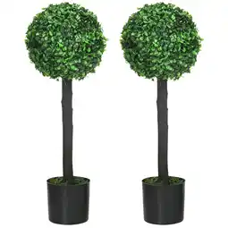 Tesco HOMCOM Set of 2 Potted Artificial Plants Boxwood Ball Trees offer