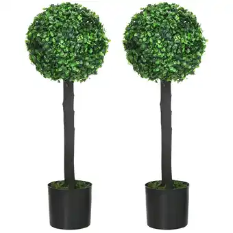 Tesco HOMCOM Set of 2 Potted Artificial Plants Boxwood Ball Trees offer