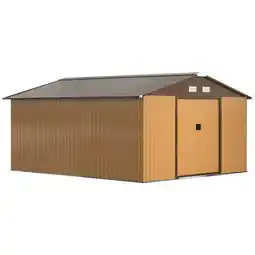 Tesco Outsunny 13 x 11ft Garden Shed Storage with Foundation Kit, Yellow offer