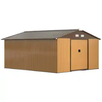 Tesco Outsunny 13 x 11ft Garden Shed Storage with Foundation Kit, Yellow offer