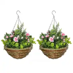 Tesco Outsunny 2 PCs Artificial Lisianthus Flower Hanging Planter Basket offer