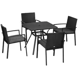 Tesco Outsunny 4 Seater Rattan Garden Dining Set Outdoor w/ Umbrella Hole offer