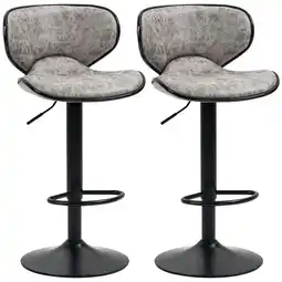 Tesco HOMCOM Bar Stool Set of 2 Microfiber Cloth Adjustable Grey offer