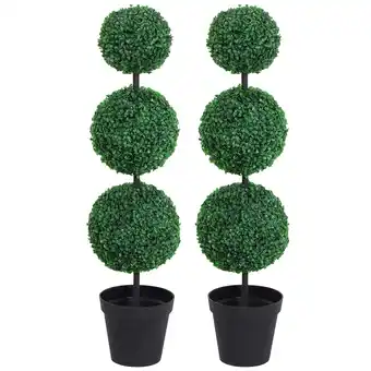 Tesco Outsunny 2 PCS Artificial Boxwood Three Balls Tree Decorative offer