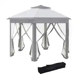 Tesco Outsunny 3m x 4m Hexagon Gazebo with Metal Frame Mesh Curtains Outdoor offer