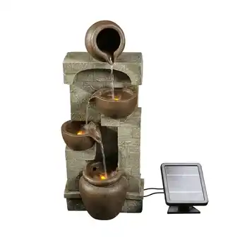 Tesco Teamson Home Solar-Powered 4-Tier Stone-Look Water Feature Fountain with LED Lights offer