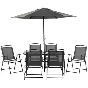 Tesco Outsunny 8 Pieces Garden Table and Chairs with Parasol Black offer