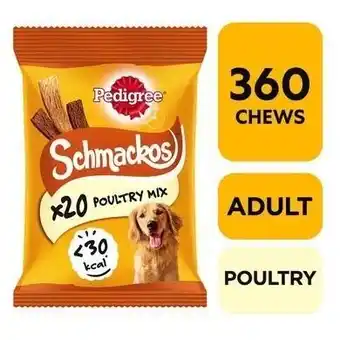 Tesco 360 Pedigree Schmackos Mixed Poultry Dog Treats Dog Chews 18x144g offer