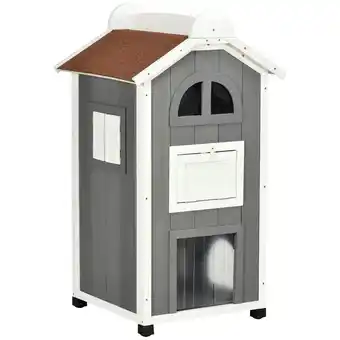 Tesco PawHut Wooden Cat House Condos Cat Cave 2 Floor Pet Shelter Outdoor Furniture offer