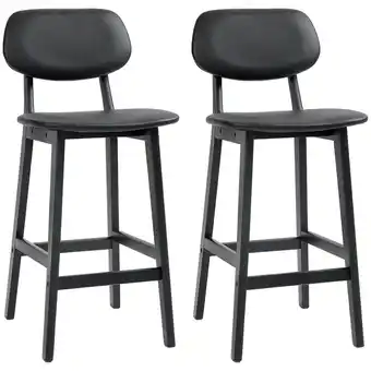 Tesco HOMCOM Breakfast Bar stools Set of 2 with PU Leather Cover, Wood Legs offer