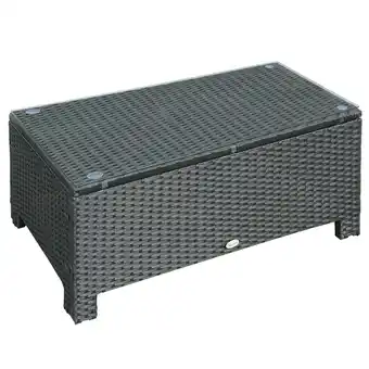 Tesco Outsunny Rattan Garden Coffee Table With Glass Top Patio- Black offer