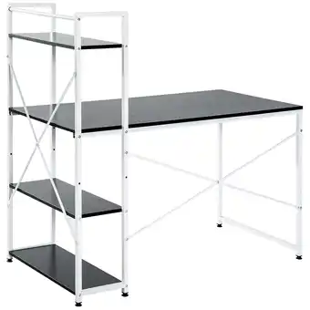 Tesco HOMCOM Computer Desk with4-tier Bookshelf Metal Frame Black, White offer