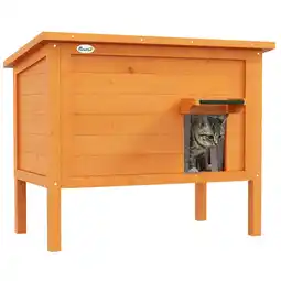 Tesco PawHut Outdoor Feral Cat House Insulated w/ Openable Roof - Orange offer