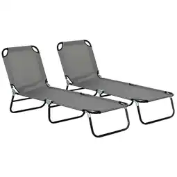 Tesco Outsunny 2 Piece Reclining Chaise Lounge with 5-Level Adjustable Backrest Grey offer