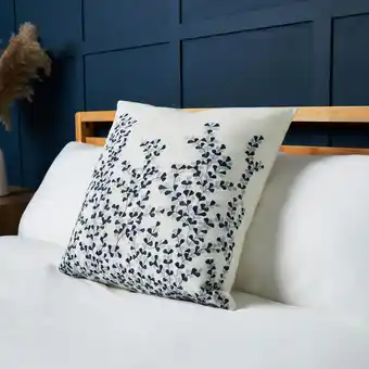 Tesco BHS 100% Cotton Cushion with Embroidered Design, Navy offer