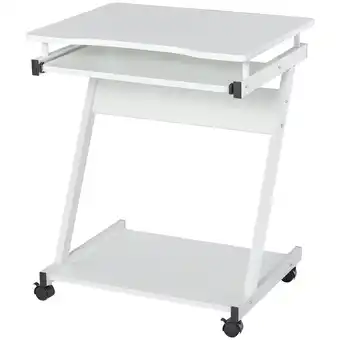 Tesco HOMCOM Computer Desk with 4 Moving Wheels Sliding Keyboard Tray White offer