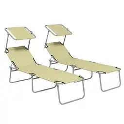 Tesco Outsunny Folding Sun Lounger Set of 2 w/ Sunshade Adjustable Backrest Beige offer