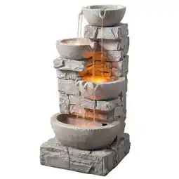 Tesco Teamson Home Cascading Bowls & Stacked Stones LED Outdoor Water Fountain, Stone Gray offer