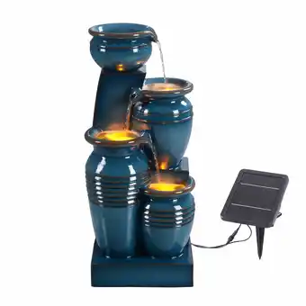 Tesco Teamson Home 4-Tier Cascading Bowl Solar Powered Water Fountain for Outdoor Living Spaces, Blue offer