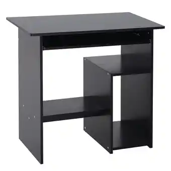 Tesco HOMCOM Small Computer Table Wooden Desk Keyboard Tray Storage Black offer