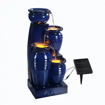 Tesco Teamson Home 4-Tier Cascading Bowl Solar Powered Water Fountain for Outdoor Living Spaces, Navy offer