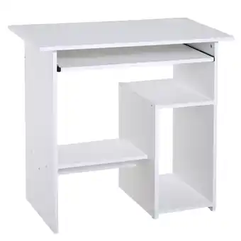 Tesco HOMCOM Small Computer Table Wooden Desk Keyboard Tray Storage White offer