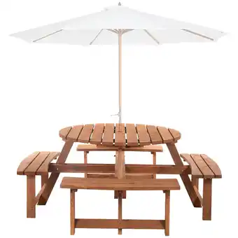 Tesco Outsunny 8 Seater Wooden Garden Bench Patio Round Picnic Table offer