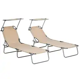 Tesco Outsunny Folding Sun Lounger Set of 2 w/ Sunshade Adjustable Backrest Sand offer