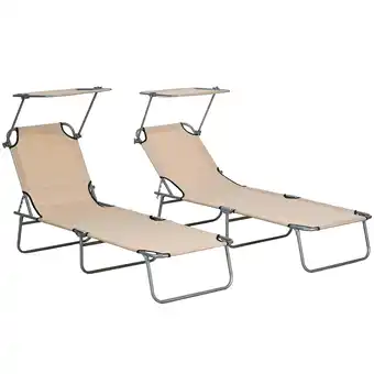 Tesco Outsunny Folding Sun Lounger Set of 2 w/ Sunshade Adjustable Backrest Sand offer