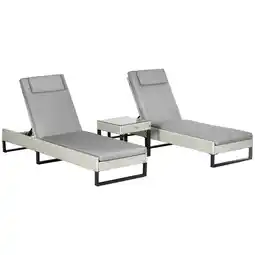 Tesco Outsunny Rattan Sun Lounger Set w/ Cushions, 5-Level Chaise Lounge Chairs, Grey offer