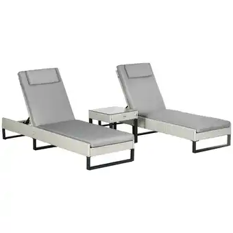 Tesco Outsunny Rattan Sun Lounger Set w/ Cushions, 5-Level Chaise Lounge Chairs, Grey offer