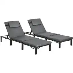 Tesco Outsunny 2 Pieces Rattan Sun Loungers w/ Padded Cushion for Poolside Dark Grey offer