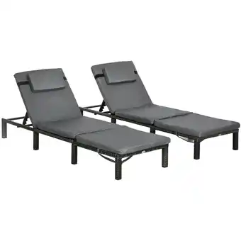 Tesco Outsunny 2 Pieces Rattan Sun Loungers w/ Padded Cushion for Poolside Dark Grey offer