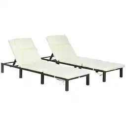 Tesco Outsunny 2 Pieces Rattan Sun Loungers w/ Padded Cushion for Poolside Cream White offer