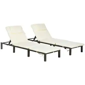 Tesco Outsunny 2 Pieces Rattan Sun Loungers w/ Padded Cushion for Poolside Cream White offer