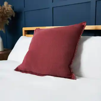 Tesco BHS Cotton Cushion with Frayed Edge, Red offer