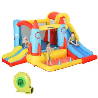 Tesco Outsunny Bouncy Castle with Slide Pool Rocket Trampoline w/ Carrybag Blower offer